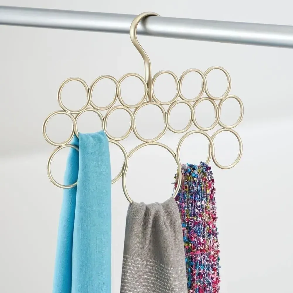 iDesign Scarf Holder 18 Ring Hanging Closet Organizer Champagne Tie Belt Rack